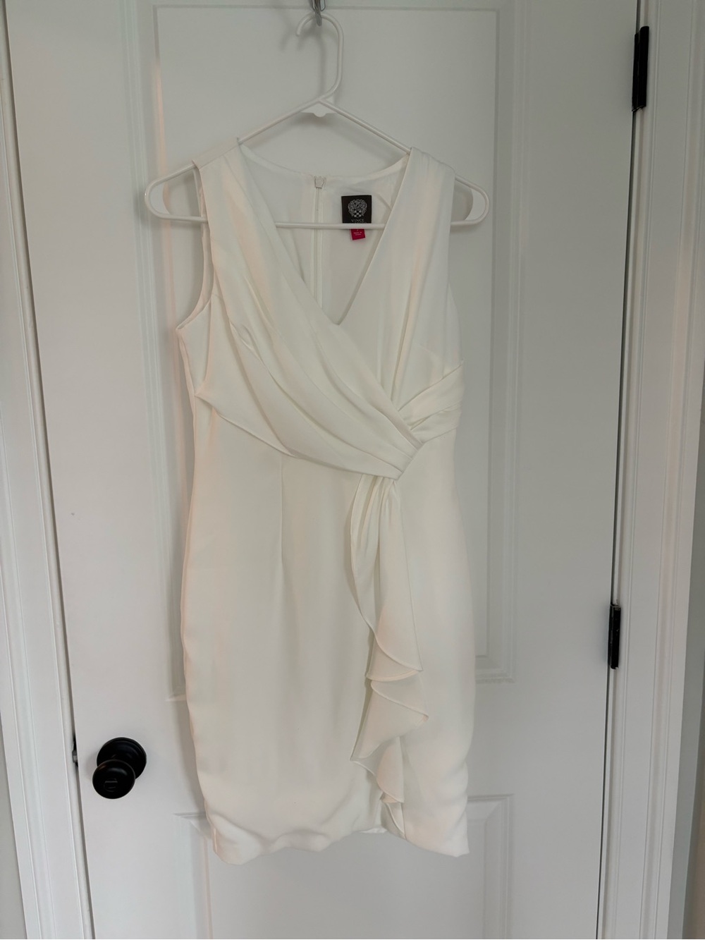 Sleeveless White V-Neck Draped Ruffle Dress